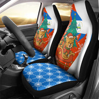 Nicaragua Christmas Car Seat Cover with Jaguar in Sleigh Christmas Tree Snowflakes and Flag Colors Design - Wonder Print Shop