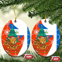 Nicaragua Christmas Ceramic Ornament with Jaguar in Sleigh Christmas Tree Snowflakes and Flag Colors Design - Wonder Print Shop