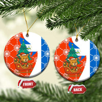 Nicaragua Christmas Ceramic Ornament with Jaguar in Sleigh Christmas Tree Snowflakes and Flag Colors Design - Wonder Print Shop