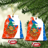 Nicaragua Christmas Ceramic Ornament with Jaguar in Sleigh Christmas Tree Snowflakes and Flag Colors Design - Wonder Print Shop