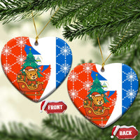 Nicaragua Christmas Ceramic Ornament with Jaguar in Sleigh Christmas Tree Snowflakes and Flag Colors Design - Wonder Print Shop
