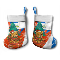 Nicaragua Christmas Stocking with Jaguar in Sleigh Christmas Tree Snowflakes and Flag Colors Design - Wonder Print Shop