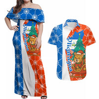Nicaragua Christmas Couples Matching Off Shoulder Maxi Dress and Hawaiian Shirt with Jaguar in Sleigh Christmas Tree Snowflakes and Flag Colors Design - Wonder Print Shop