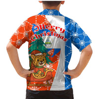 Nicaragua Christmas Family Matching Mermaid Dress and Hawaiian Shirt with Jaguar in Sleigh Christmas Tree Snowflakes and Flag Colors Design - Wonder Print Shop