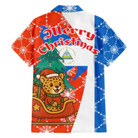 Nicaragua Christmas Family Matching Puletasi and Hawaiian Shirt with Jaguar in Sleigh Christmas Tree Snowflakes and Flag Colors Design - Wonder Print Shop