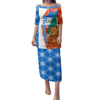 Nicaragua Christmas Family Matching Puletasi and Hawaiian Shirt with Jaguar in Sleigh Christmas Tree Snowflakes and Flag Colors Design - Wonder Print Shop