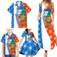 Nicaragua Christmas Family Matching Summer Maxi Dress and Hawaiian Shirt with Jaguar in Sleigh Christmas Tree Snowflakes and Flag Colors Design - Wonder Print Shop