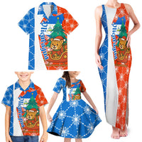 Nicaragua Christmas Family Matching Tank Maxi Dress and Hawaiian Shirt with Jaguar in Sleigh Christmas Tree Snowflakes and Flag Colors Design - Wonder Print Shop