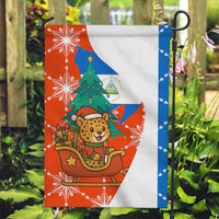 Nicaragua Christmas Garden Flag with Jaguar in Sleigh Christmas Tree Snowflakes and Flag Colors Design - Wonder Print Shop
