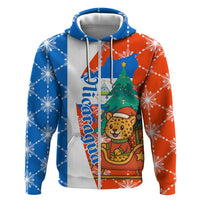 Nicaragua Christmas Hoodie with Jaguar in Sleigh Christmas Tree Snowflakes and Flag Colors Design - Wonder Print Shop
