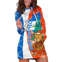 Nicaragua Christmas Hoodie Dress with Jaguar in Sleigh Christmas Tree Snowflakes and Flag Colors Design - Wonder Print Shop