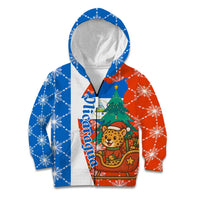 Nicaragua Christmas Kid Hoodie with Jaguar in Sleigh Christmas Tree Snowflakes and Flag Colors Design - Wonder Print Shop