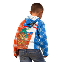 Nicaragua Christmas Kid Hoodie with Jaguar in Sleigh Christmas Tree Snowflakes and Flag Colors Design - Wonder Print Shop