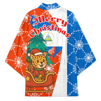 Nicaragua Christmas Kimono with Jaguar in Sleigh Christmas Tree Snowflakes and Flag Colors Design - Wonder Print Shop