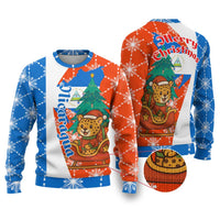 Nicaragua Christmas Ugly Christmas Sweater with Jaguar in Sleigh Christmas Tree Snowflakes and Flag Colors Design - Wonder Print Shop