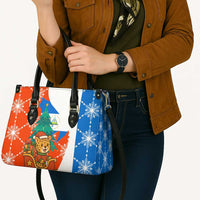 Nicaragua Christmas Leather Bag with Jaguar in Sleigh Christmas Tree Snowflakes and Flag Colors Design - Wonder Print Shop
