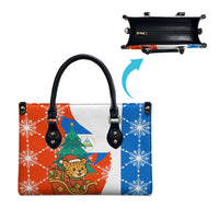 Nicaragua Christmas Leather Bag with Jaguar in Sleigh Christmas Tree Snowflakes and Flag Colors Design - Wonder Print Shop