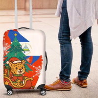 Nicaragua Christmas Luggage Cover with Jaguar in Sleigh Christmas Tree Snowflakes and Flag Colors Design - Wonder Print Shop