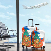 Nicaragua Christmas Luggage Cover with Jaguar in Sleigh Christmas Tree Snowflakes and Flag Colors Design - Wonder Print Shop
