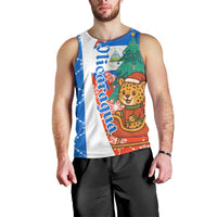 Nicaragua Christmas Men Tank Top with Jaguar in Sleigh Christmas Tree Snowflakes and Flag Colors Design - Wonder Print Shop