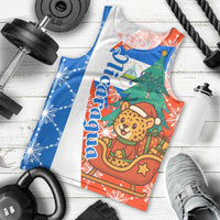 Nicaragua Christmas Men Tank Top with Jaguar in Sleigh Christmas Tree Snowflakes and Flag Colors Design - Wonder Print Shop