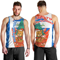 Nicaragua Christmas Men Tank Top with Jaguar in Sleigh Christmas Tree Snowflakes and Flag Colors Design - Wonder Print Shop