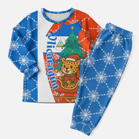 Nicaragua Christmas Pajama Set with Jaguar in Sleigh Christmas Tree Snowflakes and Flag Colors Design - Wonder Print Shop