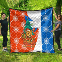 Nicaragua Christmas Quilt with Jaguar in Sleigh Christmas Tree Snowflakes and Flag Colors Design - Wonder Print Shop