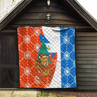 Nicaragua Christmas Quilt with Jaguar in Sleigh Christmas Tree Snowflakes and Flag Colors Design - Wonder Print Shop