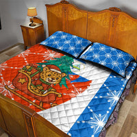 Nicaragua Christmas Quilt Bed Set with Jaguar in Sleigh Christmas Tree Snowflakes and Flag Colors Design - Wonder Print Shop