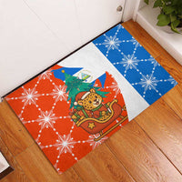 Nicaragua Christmas Rubber Doormat with Jaguar in Sleigh Christmas Tree Snowflakes and Flag Colors Design - Wonder Print Shop
