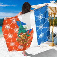 Nicaragua Christmas Sarong with Jaguar in Sleigh Christmas Tree Snowflakes and Flag Colors Design - Wonder Print Shop