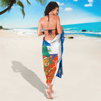 Nicaragua Christmas Sarong with Jaguar in Sleigh Christmas Tree Snowflakes and Flag Colors Design - Wonder Print Shop