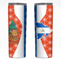 Nicaragua Christmas Skinny Tumbler with Jaguar in Sleigh Christmas Tree Snowflakes and Flag Colors Design - Wonder Print Shop