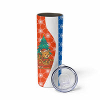 Nicaragua Christmas Skinny Tumbler with Jaguar in Sleigh Christmas Tree Snowflakes and Flag Colors Design - Wonder Print Shop