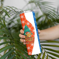 Nicaragua Christmas Skinny Tumbler with Jaguar in Sleigh Christmas Tree Snowflakes and Flag Colors Design - Wonder Print Shop
