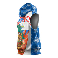 Nicaragua Christmas Sleeveless Hoodie with Jaguar in Sleigh Christmas Tree Snowflakes and Flag Colors Design - Wonder Print Shop
