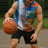 Nicaragua Christmas Sleeveless Hoodie with Jaguar in Sleigh Christmas Tree Snowflakes and Flag Colors Design - Wonder Print Shop