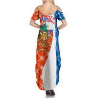 Nicaragua Christmas Summer Maxi Dress with Jaguar in Sleigh Christmas Tree Snowflakes and Flag Colors Design - Wonder Print Shop