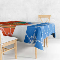 Nicaragua Christmas Tablecloth with Jaguar in Sleigh Christmas Tree Snowflakes and Flag Colors Design - Wonder Print Shop