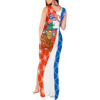 Nicaragua Christmas Tank Maxi Dress with Jaguar in Sleigh Christmas Tree Snowflakes and Flag Colors Design - Wonder Print Shop