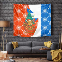Nicaragua Christmas Tapestry with Jaguar in Sleigh Christmas Tree Snowflakes and Flag Colors Design - Wonder Print Shop