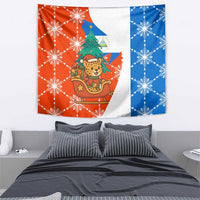 Nicaragua Christmas Tapestry with Jaguar in Sleigh Christmas Tree Snowflakes and Flag Colors Design - Wonder Print Shop