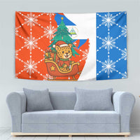 Nicaragua Christmas Tapestry with Jaguar in Sleigh Christmas Tree Snowflakes and Flag Colors Design - Wonder Print Shop