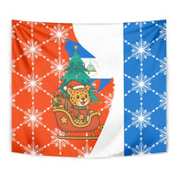Nicaragua Christmas Tapestry with Jaguar in Sleigh Christmas Tree Snowflakes and Flag Colors Design - Wonder Print Shop