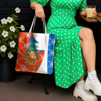 Nicaragua Christmas Tote Bag with Jaguar in Sleigh Christmas Tree Snowflakes and Flag Colors Design - Wonder Print Shop