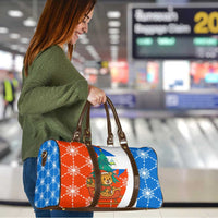 Nicaragua Christmas Travel Bag with Jaguar in Sleigh Christmas Tree Snowflakes and Flag Colors Design - Wonder Print Shop