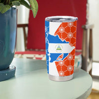 Nicaragua Christmas Tumbler Cup with Jaguar in Sleigh Christmas Tree Snowflakes and Flag Colors Design - Wonder Print Shop