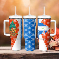Nicaragua Christmas Tumbler With Handle with Jaguar in Sleigh Christmas Tree Snowflakes and Flag Colors Design - Wonder Print Shop