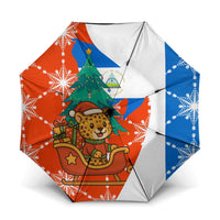 Nicaragua Christmas Umbrella with Jaguar in Sleigh Christmas Tree Snowflakes and Flag Colors Design - Wonder Print Shop